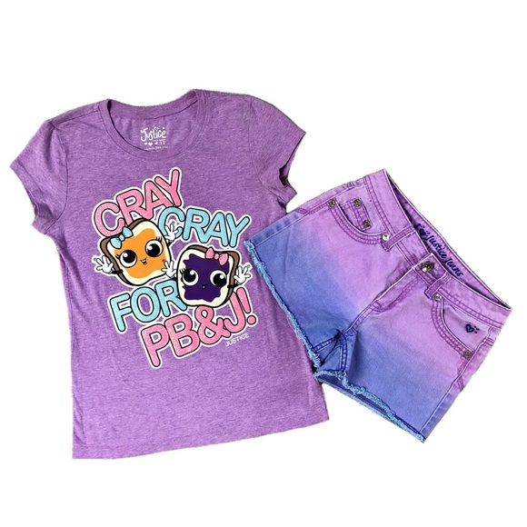🔥Bundle🔥 Justice 2-piece Ombre Jean Shorts & matching shirt purple 12 Slim - Picture 6 of 6